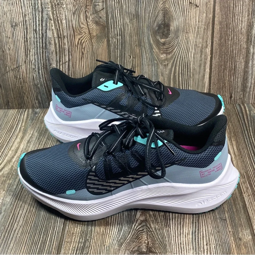 Nike Winflo 7 Run Shield Women's Size 9.5 Black, Gray, Green Running Shoes - Picture 8 of 16